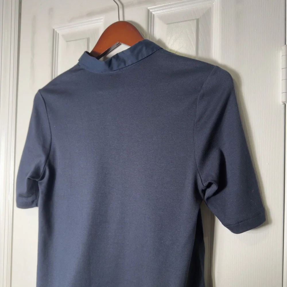 Fabiana Filippi Navy Beaded Short Sleeve Blouse Top Italy Size S